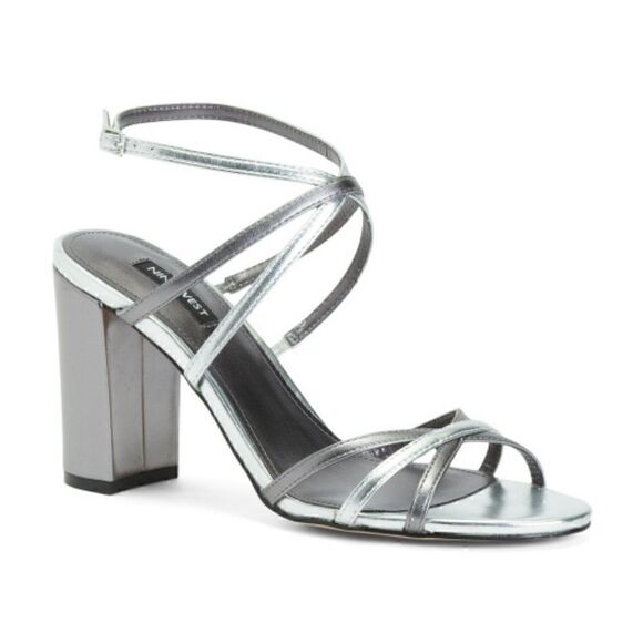 NINE WEST Obvi Ankle Strap Dress Silver Sandals SIZE 6,5 NEW WITH BOX - Picture 1 of 7